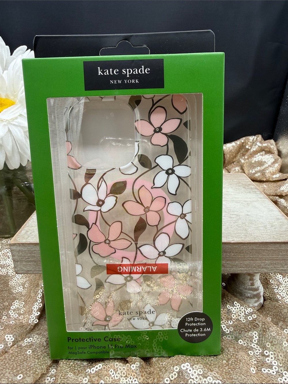 kate spade Pink, White & Gold Floral clear iPhone 15 pro max Case